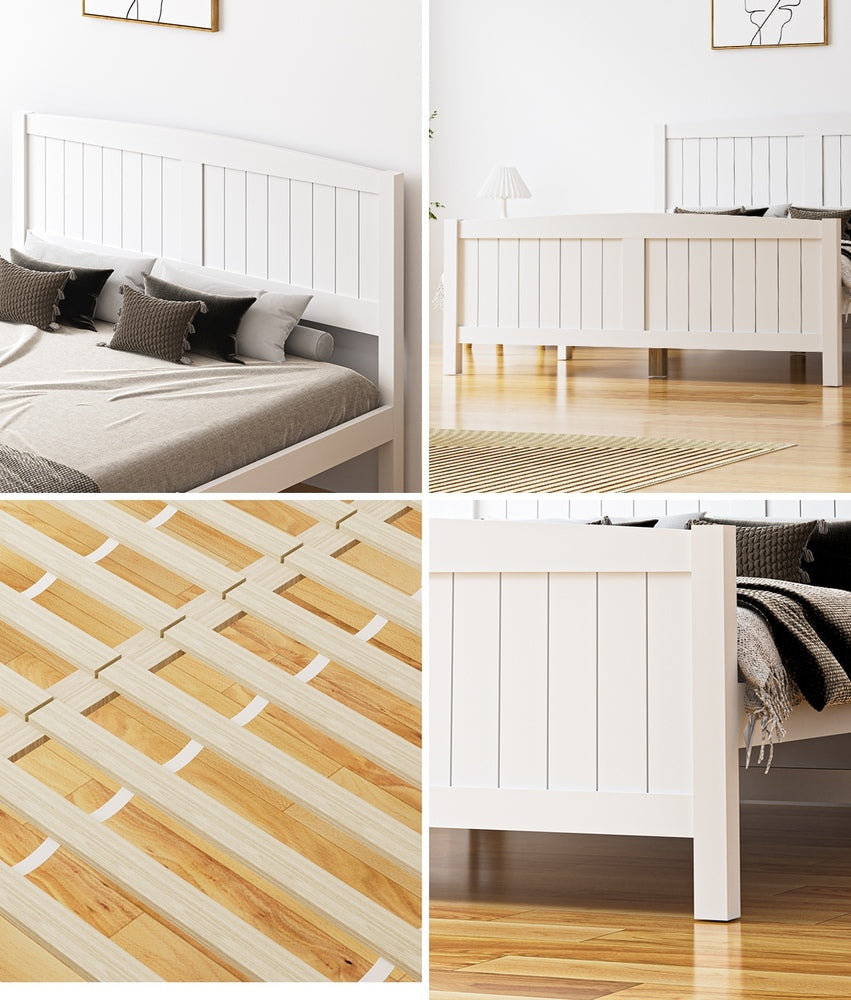 Oikiture Bed Frame Double Size Timber Platform White