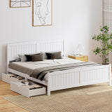 Oikiture Wooden Bed Frame King Size with Trundle Drawers White - Top-Down View