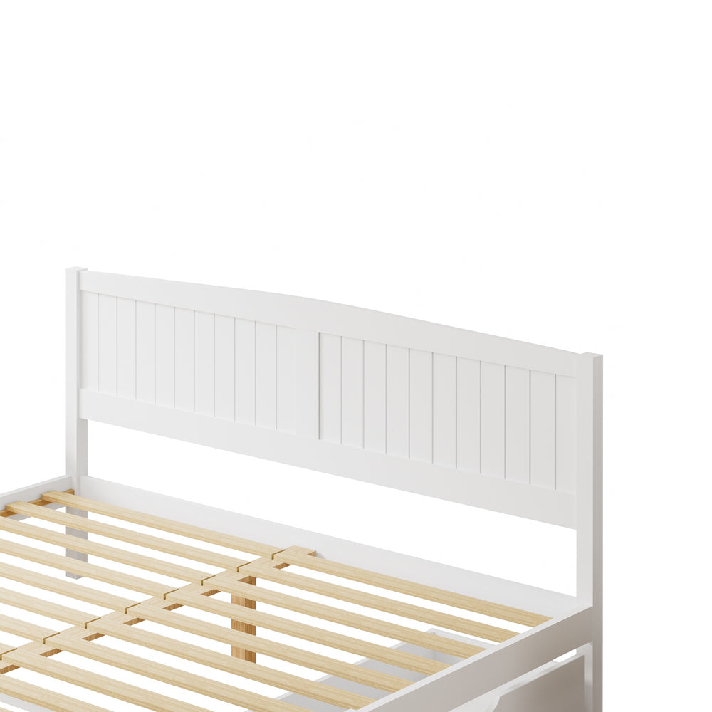 Oikiture Wooden Bed Frame King Size with Trundle Drawers White
