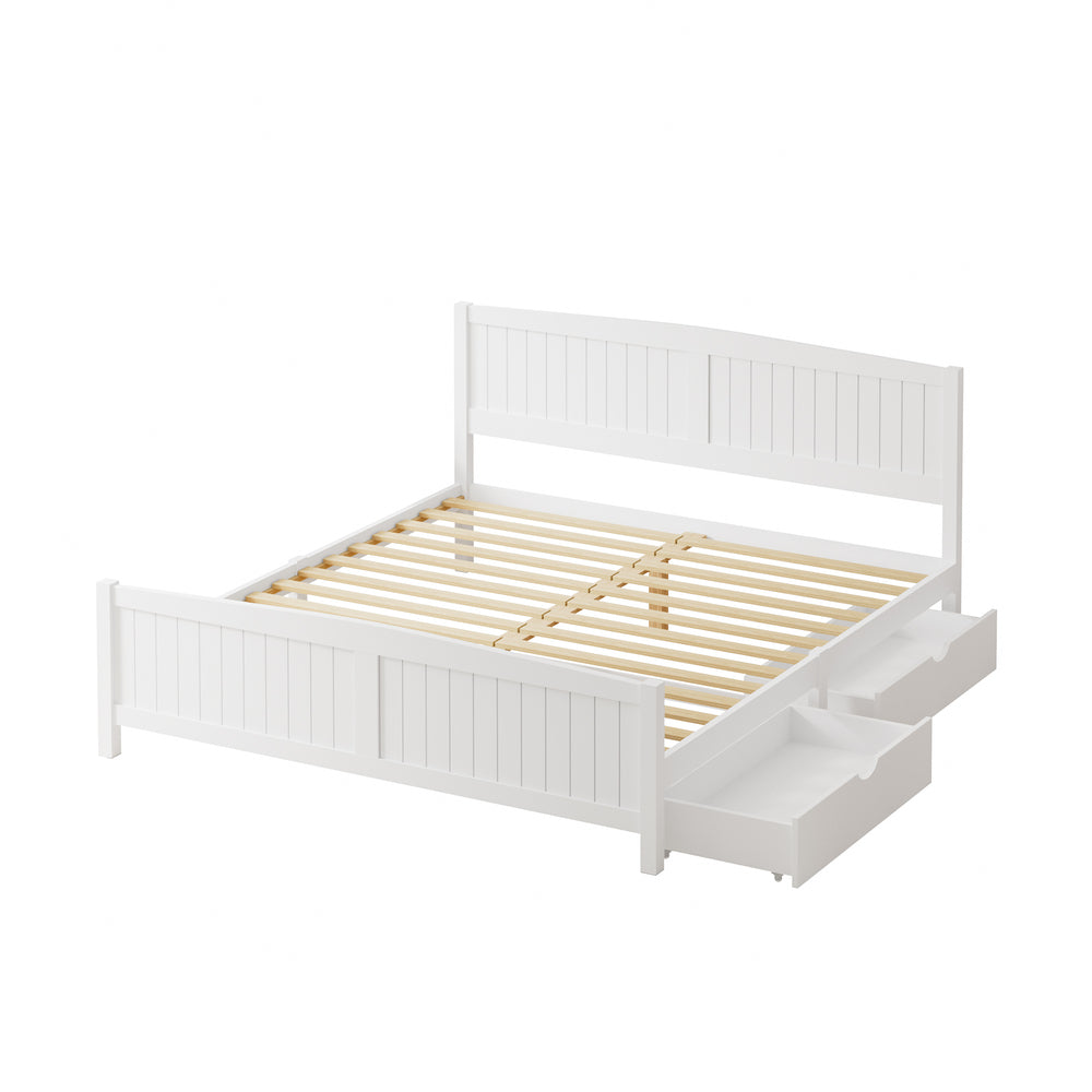 Oikiture Wooden Bed Frame King Size with Trundle Drawers White