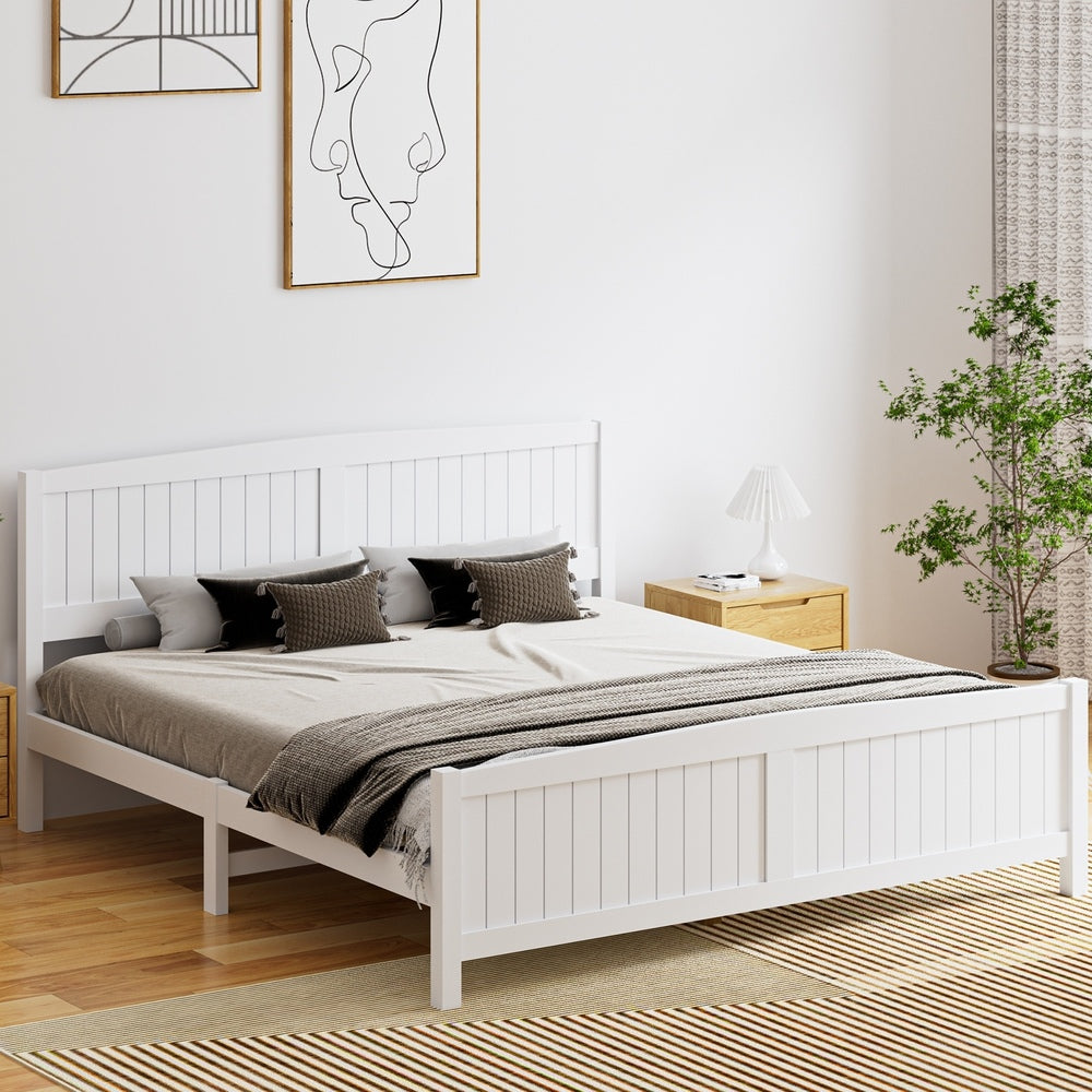 Oikiture Bed Frame King Size Timber Platform White