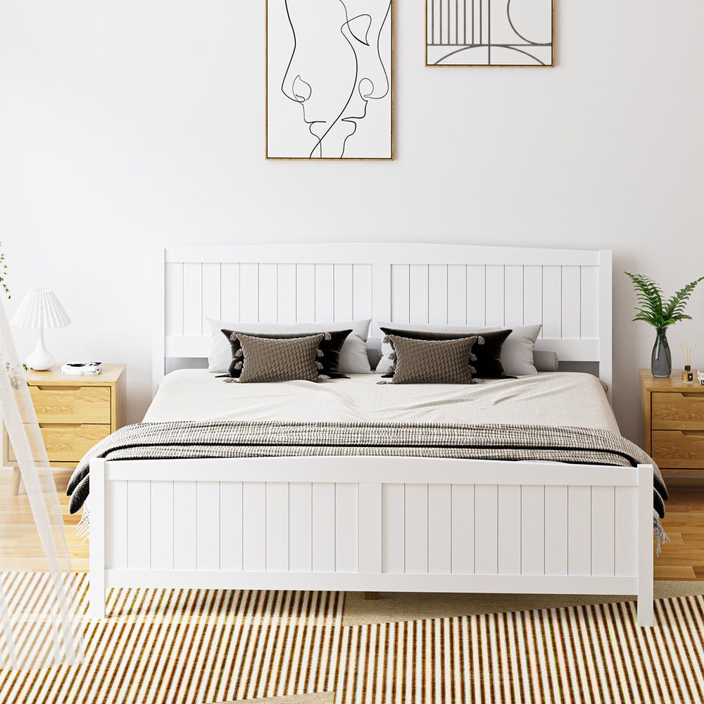 Oikiture Bed Frame King Size Timber Platform White