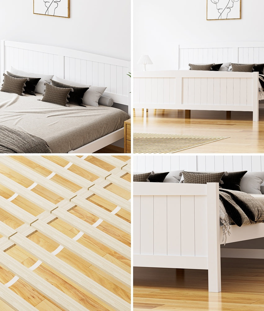 Oikiture Bed Frame King Size Timber Platform White