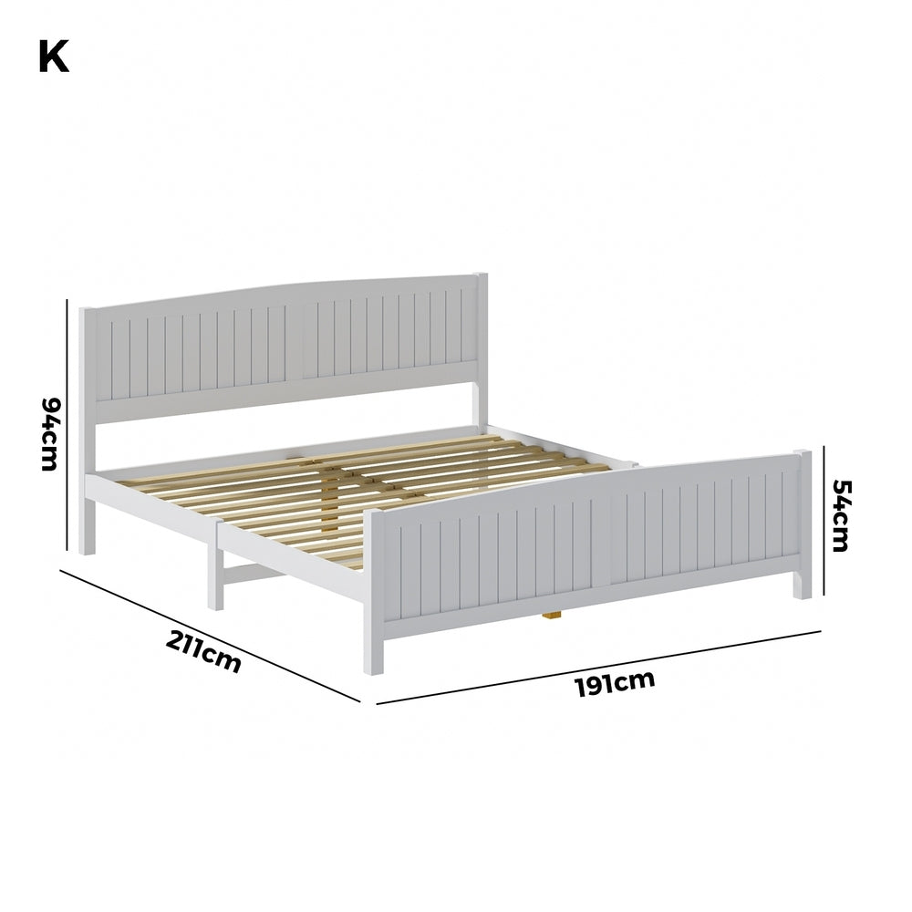 Oikiture Bed Frame King Size Timber Platform White