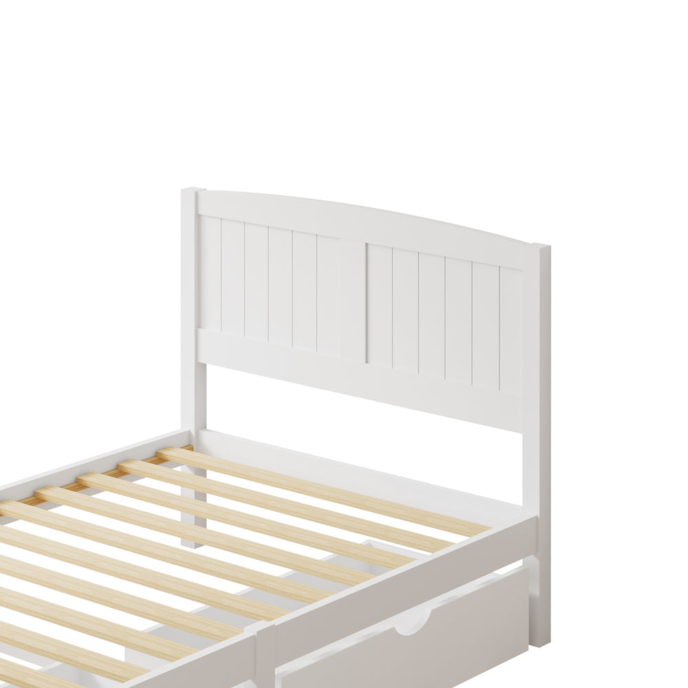 Oikiture Wooden Bed Frame King Single with Trundle Drawers White