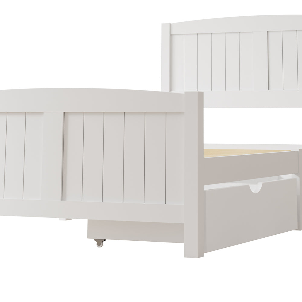 Oikiture Wooden Bed Frame King Single with Trundle Drawers White