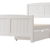 Oikiture Wooden Bed Frame King Single with Trundle Drawers White - Close-Up Angle