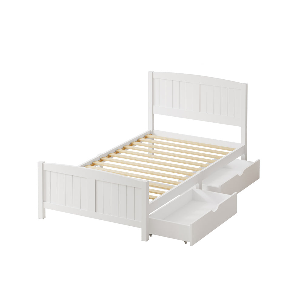 Oikiture Wooden Bed Frame King Single with Trundle Drawers White