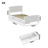 Oikiture Wooden Bed Frame King Single with Trundle Drawers White - Front View