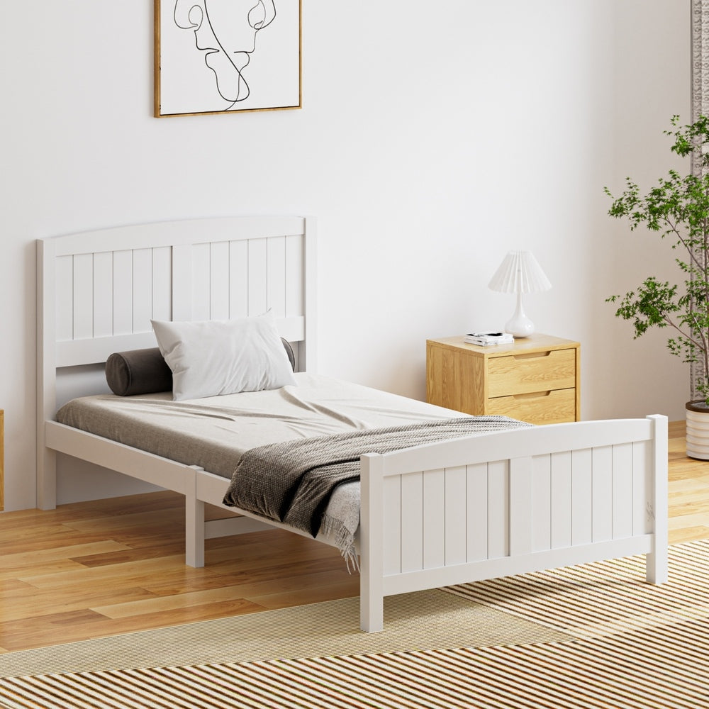 Oikiture Bed Frame King Singe Size Timber Platform White