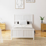 Oikiture Bed Frame King Singe Size Timber Platform White