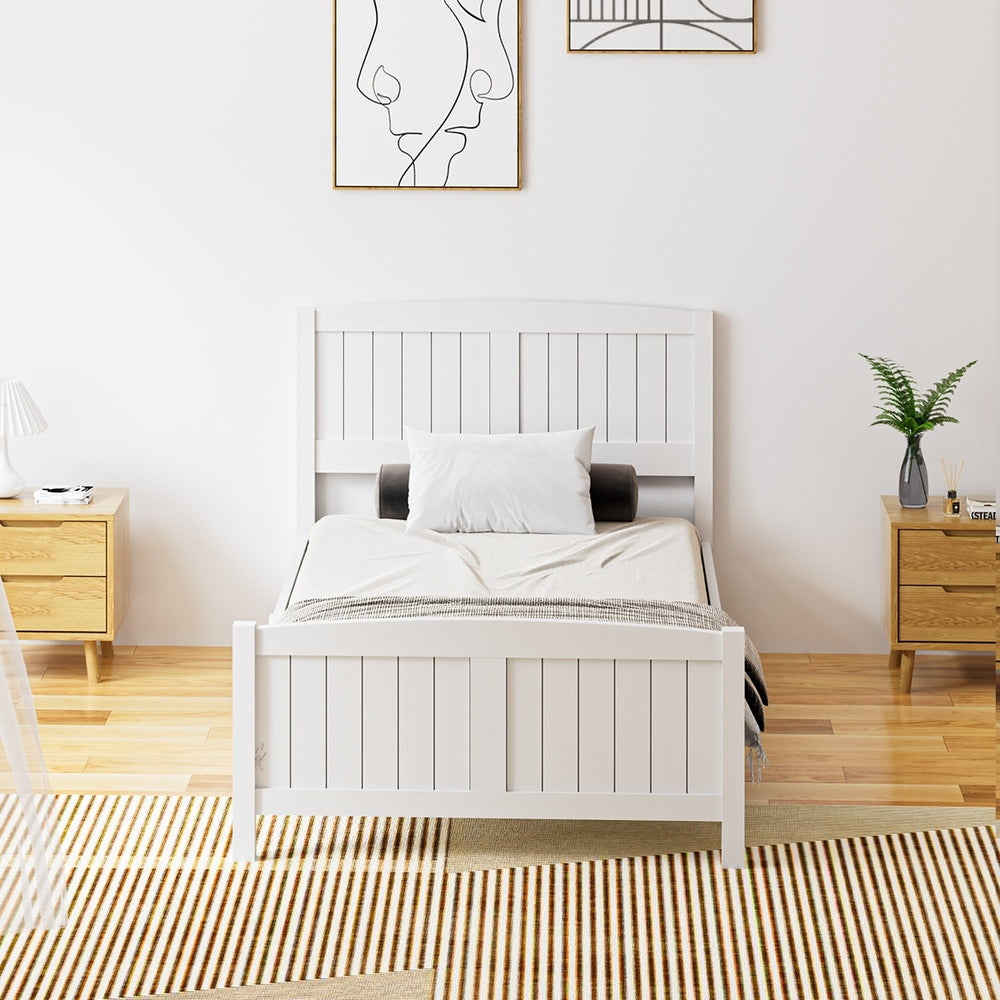 Oikiture Bed Frame King Singe Size Timber Platform White
