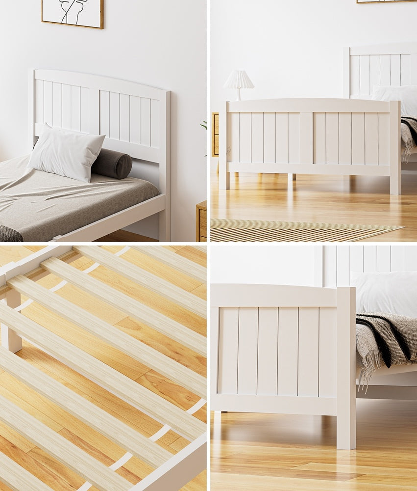 Oikiture Bed Frame King Singe Size Timber Platform White