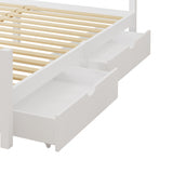 Oikiture Wooden Bed Frame Queen Size with Trundle Drawers White - 45-Degree Angle