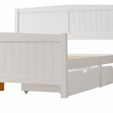 Oikiture Wooden Bed Frame Queen Size with Trundle Drawers White