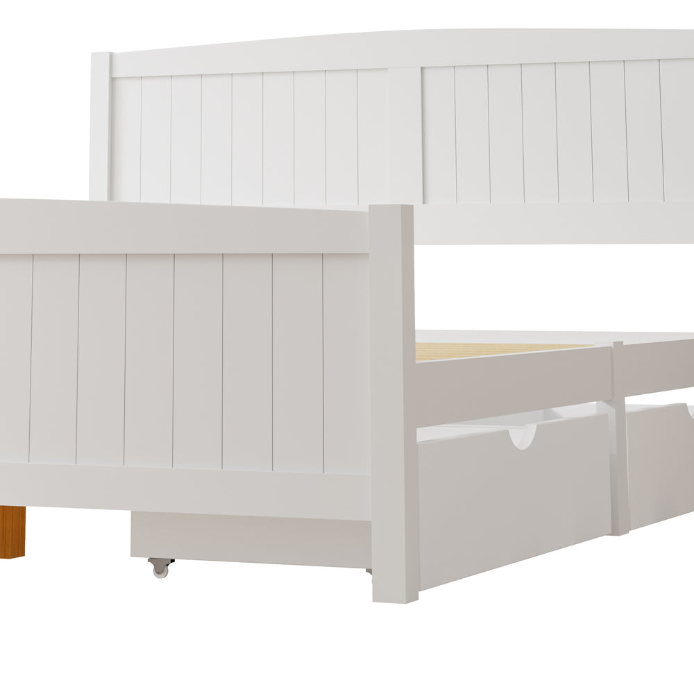 Oikiture Wooden Bed Frame Queen Size with Trundle Drawers White