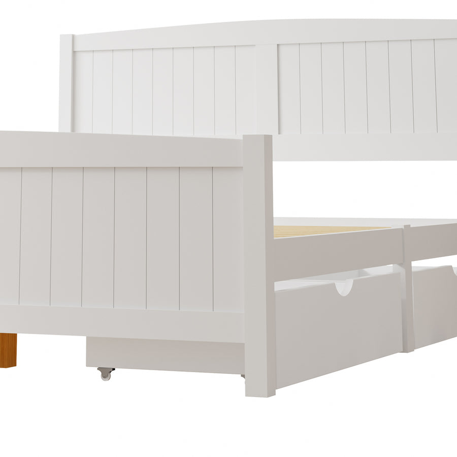 Oikiture Wooden Bed Frame Queen Size with Trundle Drawers White