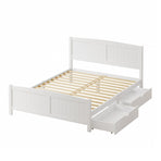 Oikiture Wooden Bed Frame Queen Size with Trundle Drawers White