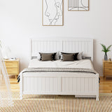 Oikiture Wooden Bed Frame Queen Size with Trundle Drawers White