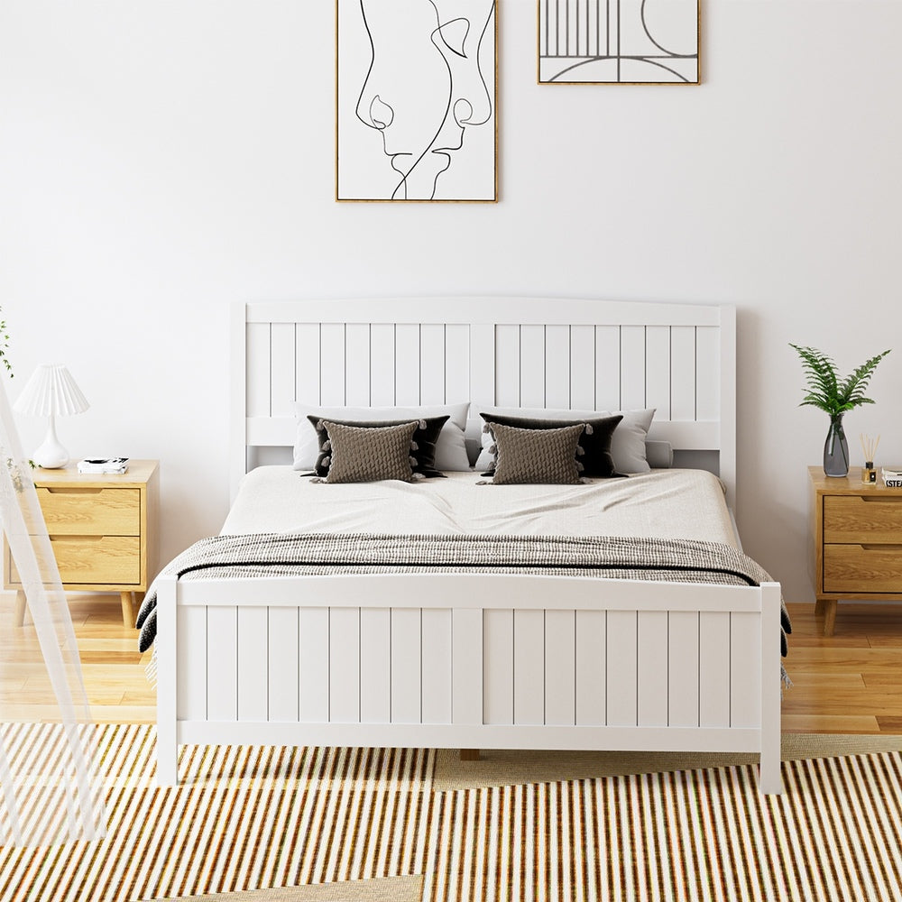 Oikiture Bed Frame Queen Size Timber Platform White