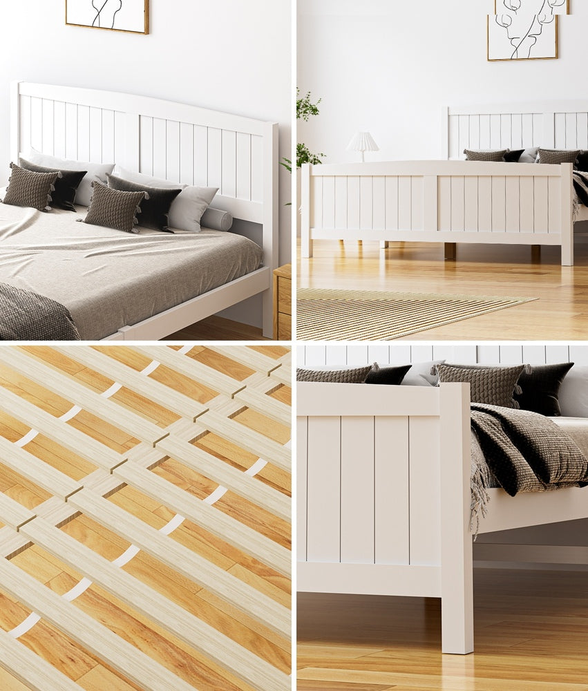 Oikiture Bed Frame Queen Size Timber Platform White
