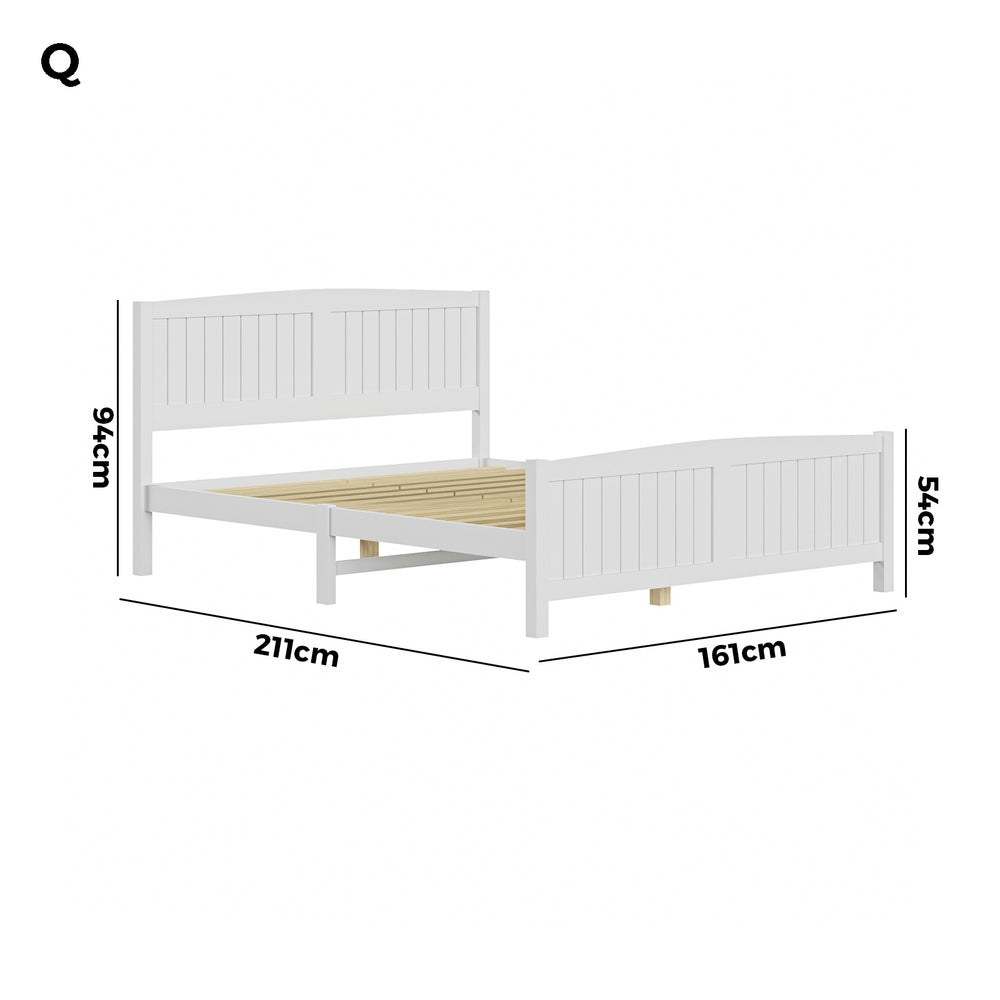 Oikiture Bed Frame Queen Size Timber Platform White