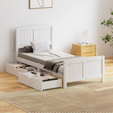 Oikiture Wooden Bed Frame Single Size with Trundle Drawers White - 45-Degree Angle