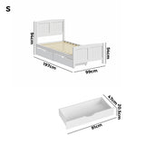 Oikiture Wooden Bed Frame Single Size with Trundle Drawers White