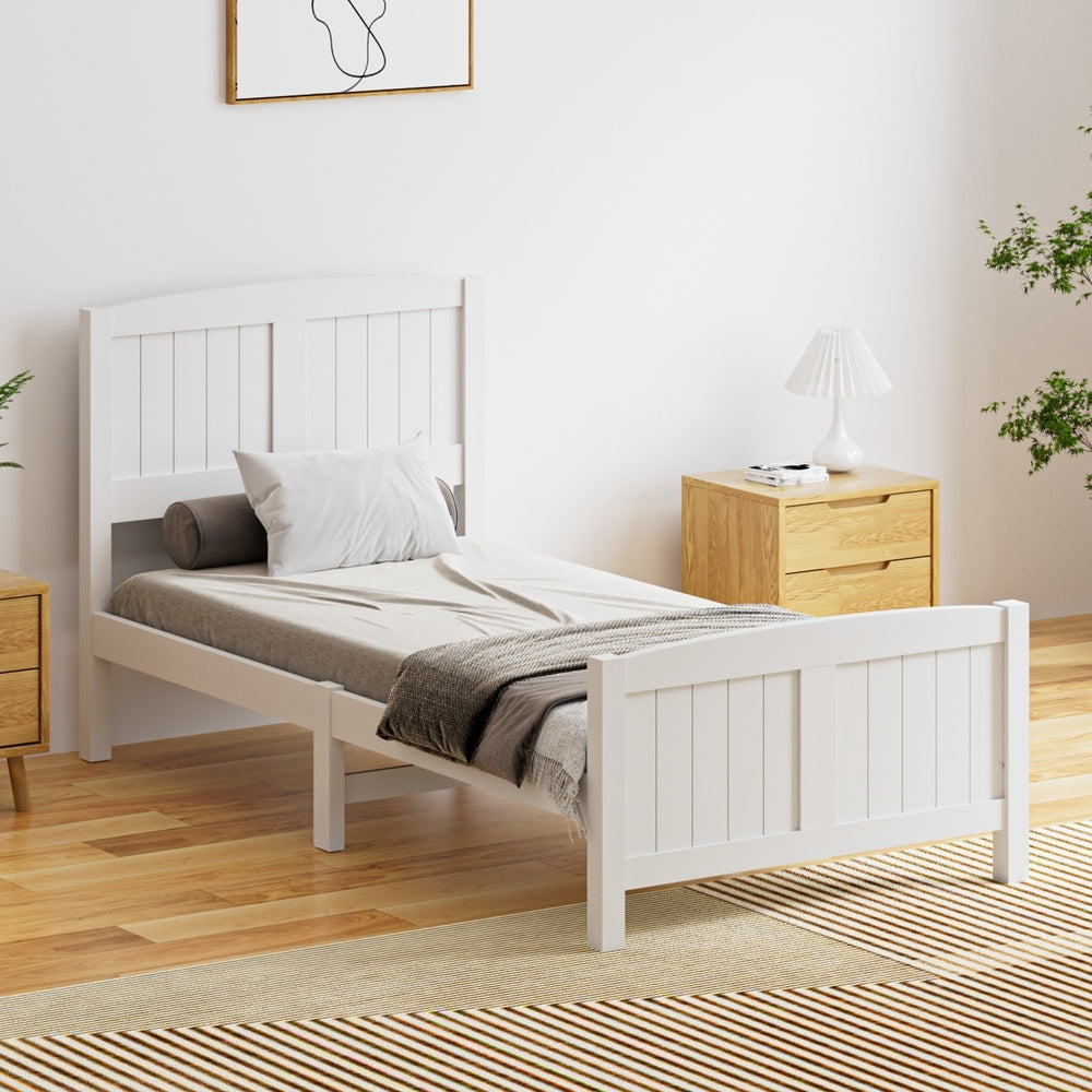 Oikiture Bed Frame Singe Size Timber Platform White
