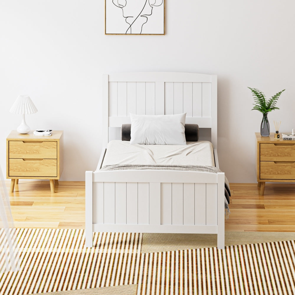 Oikiture Bed Frame Singe Size Timber Platform White