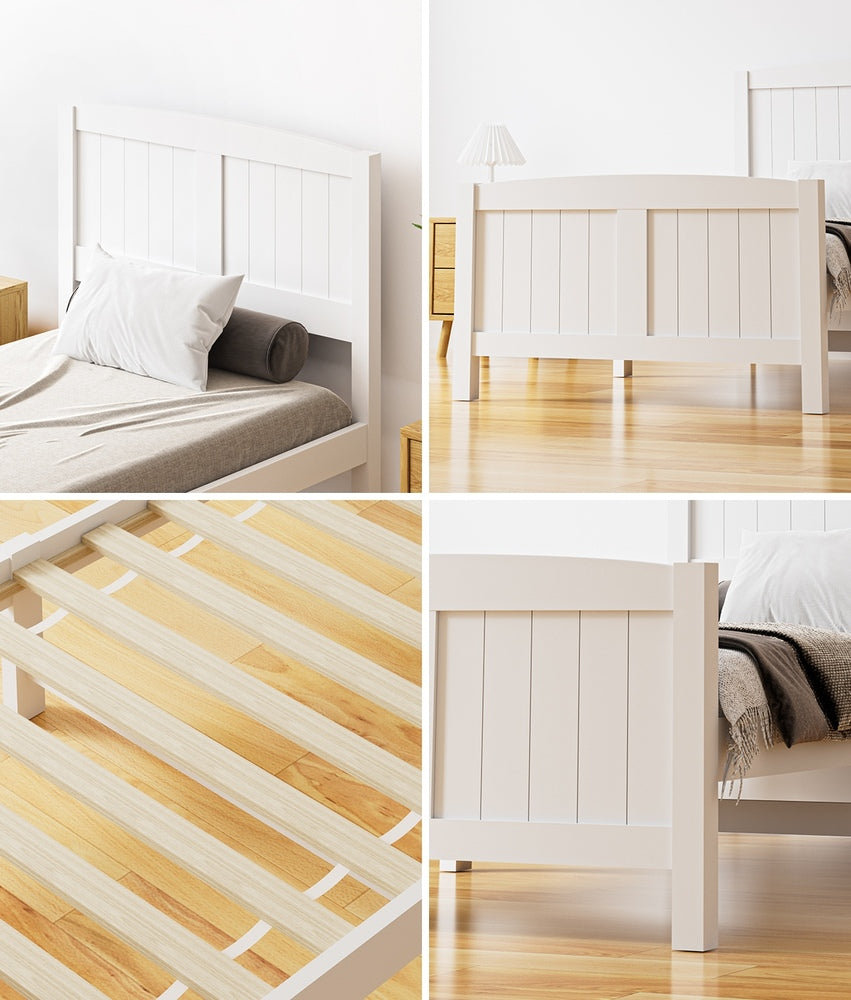 Oikiture Bed Frame Singe Size Timber Platform White