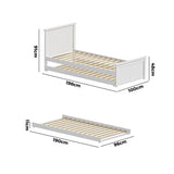 Oikiture Trundle Bed Frame Single Size Wooden Daybed White - Front View
