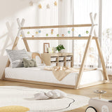 Oikiture Kids Bed Frame Wooden King Single Teepee House - Top-Down View