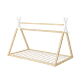 Oikiture Kids Bed Frame Wooden King Single Teepee House