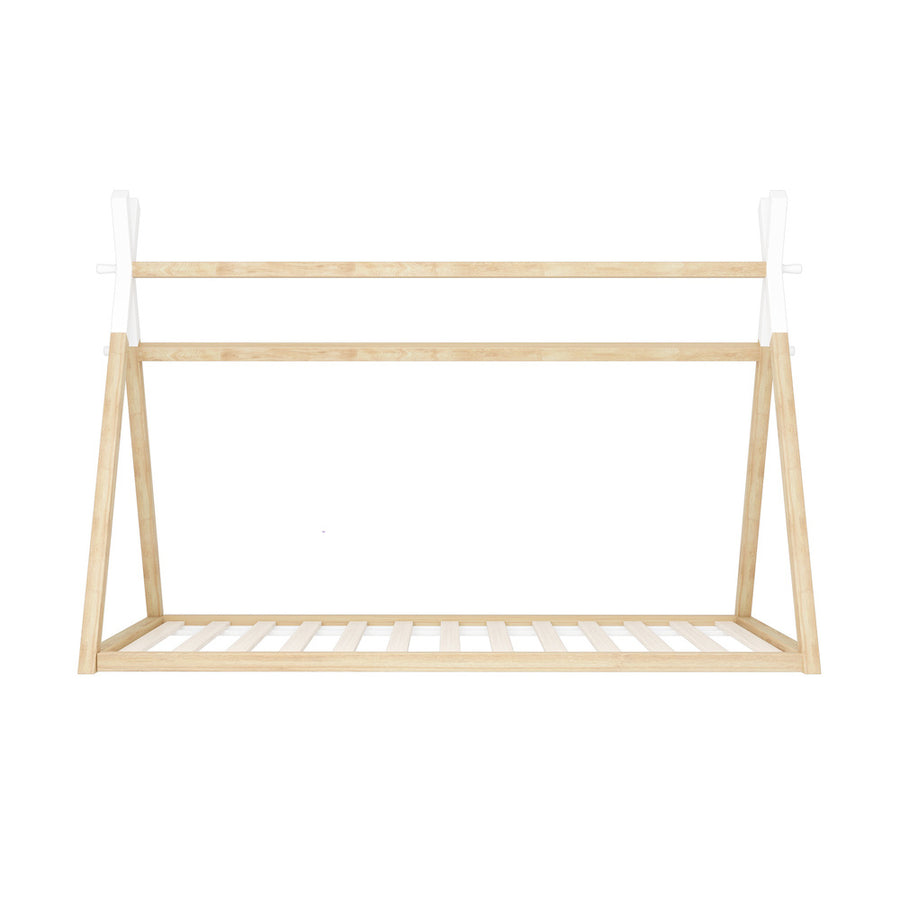 Oikiture Kids Bed Frame Wooden King Single Teepee House