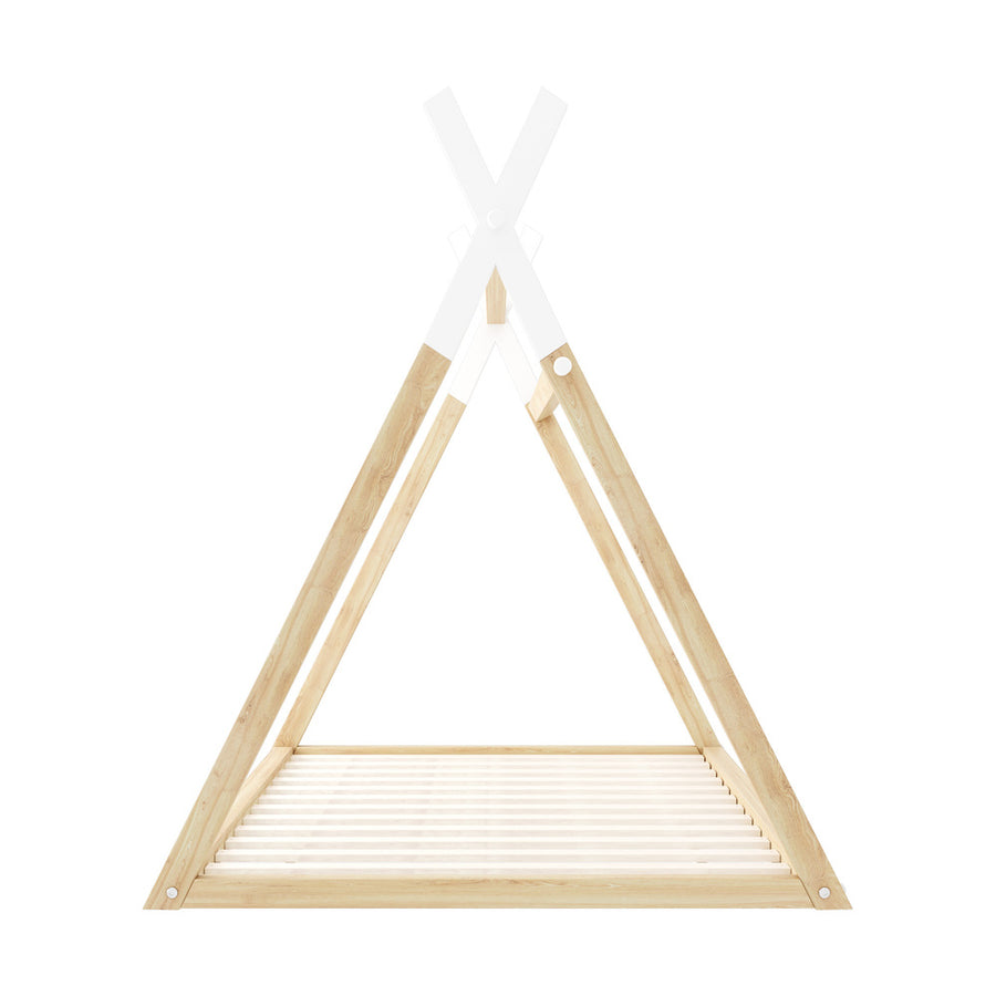 Oikiture Kids Bed Frame Wooden King Single Teepee House