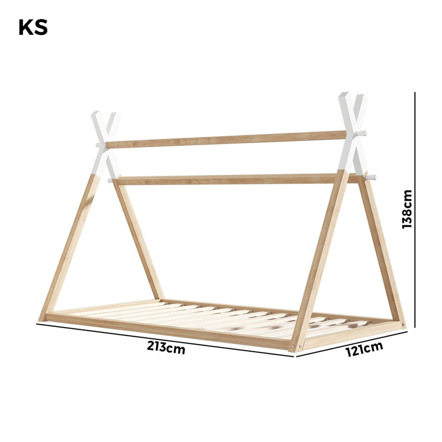 Oikiture Kids Bed Frame Wooden King Single Teepee House