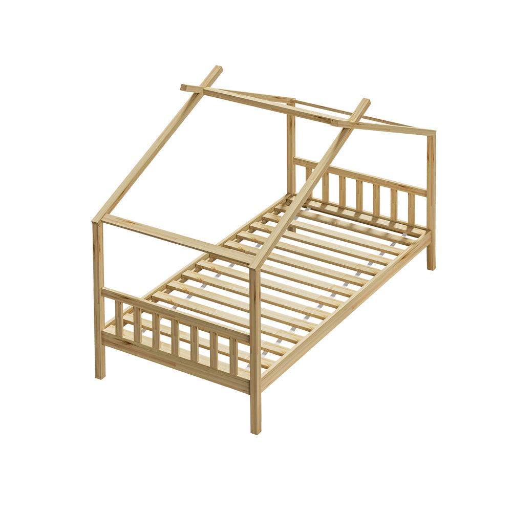Oikiture Bed Frame Wooden Kids Single Timber House Beds
