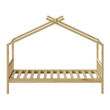 Oikiture Bed Frame Wooden Kids Single Timber House Beds - Close-Up Angle