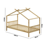 Oikiture Bed Frame Wooden Kids Single Timber House Beds - Front View