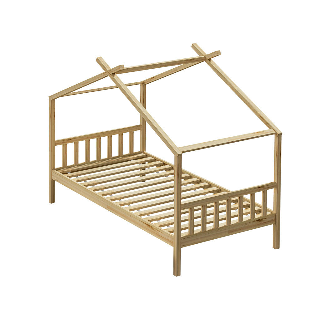 Oikiture Bed Frame Wooden Kids Single Timber House Beds