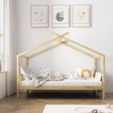 Oikiture Bed Frame Wooden Kids Single Timber House Beds - Side View
