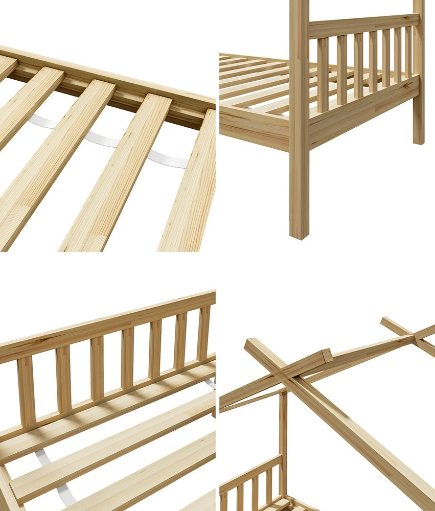 Oikiture Bed Frame Wooden Kids Single Timber House Beds
