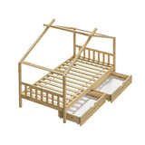 Oikiture House Bed Frame Wooden Single Size with Drawers