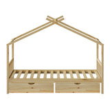 Oikiture House Bed Frame Wooden Single Size with Drawers