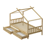 Oikiture House Bed Frame Wooden Single Size with Drawers
