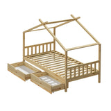 Oikiture House Bed Frame Wooden Single Size with Drawers - Low Angle