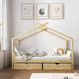 Oikiture House Bed Frame Wooden Single Size with Drawers