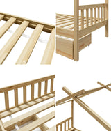 Oikiture House Bed Frame Wooden Single Size with Drawers