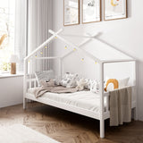 Oikiture Bed Frame Wooden Kids Single Timber House Beds White - Top-Down View